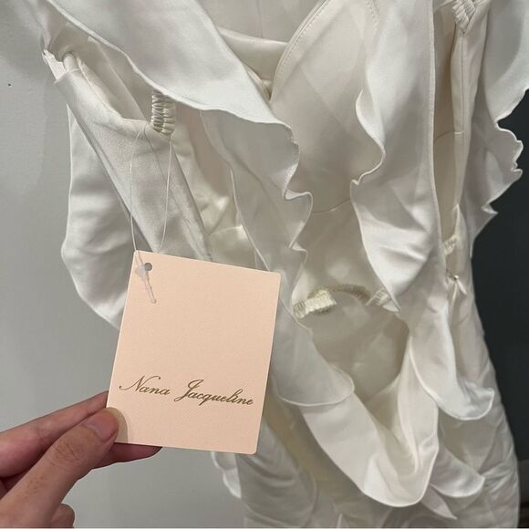 NWT Nana Jacqueline Mini Dress White Satin Karina Ruffle Wedding Bridal size S - Picture 2 of 7